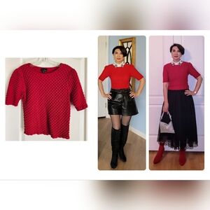 ❤️EUC Lucy Paris Vibrant Red Crewneck Top with Textured Design